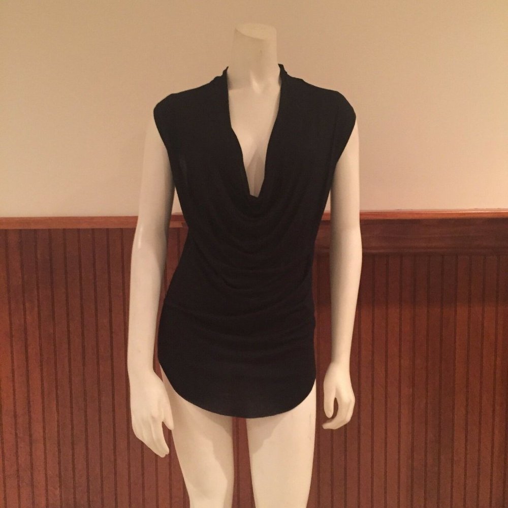 Zara White and Black Collection Drape Neck Shirt in Black - Size: Small